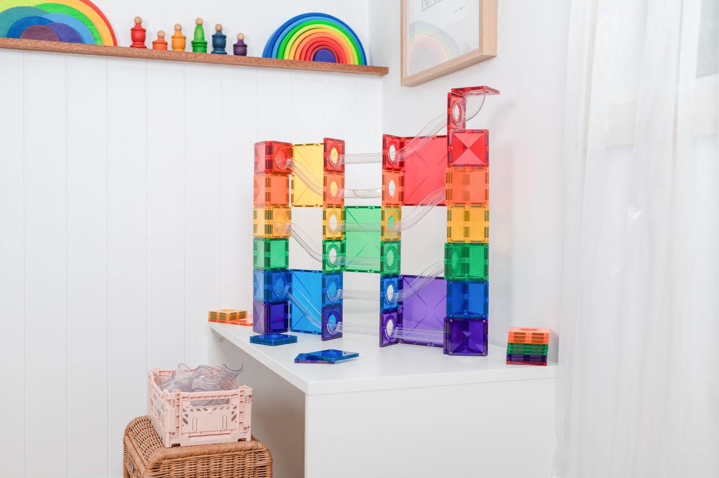 PRE ORDER - Magnetic Tiles - 134 pc Rainbow Super Ball Run Pack