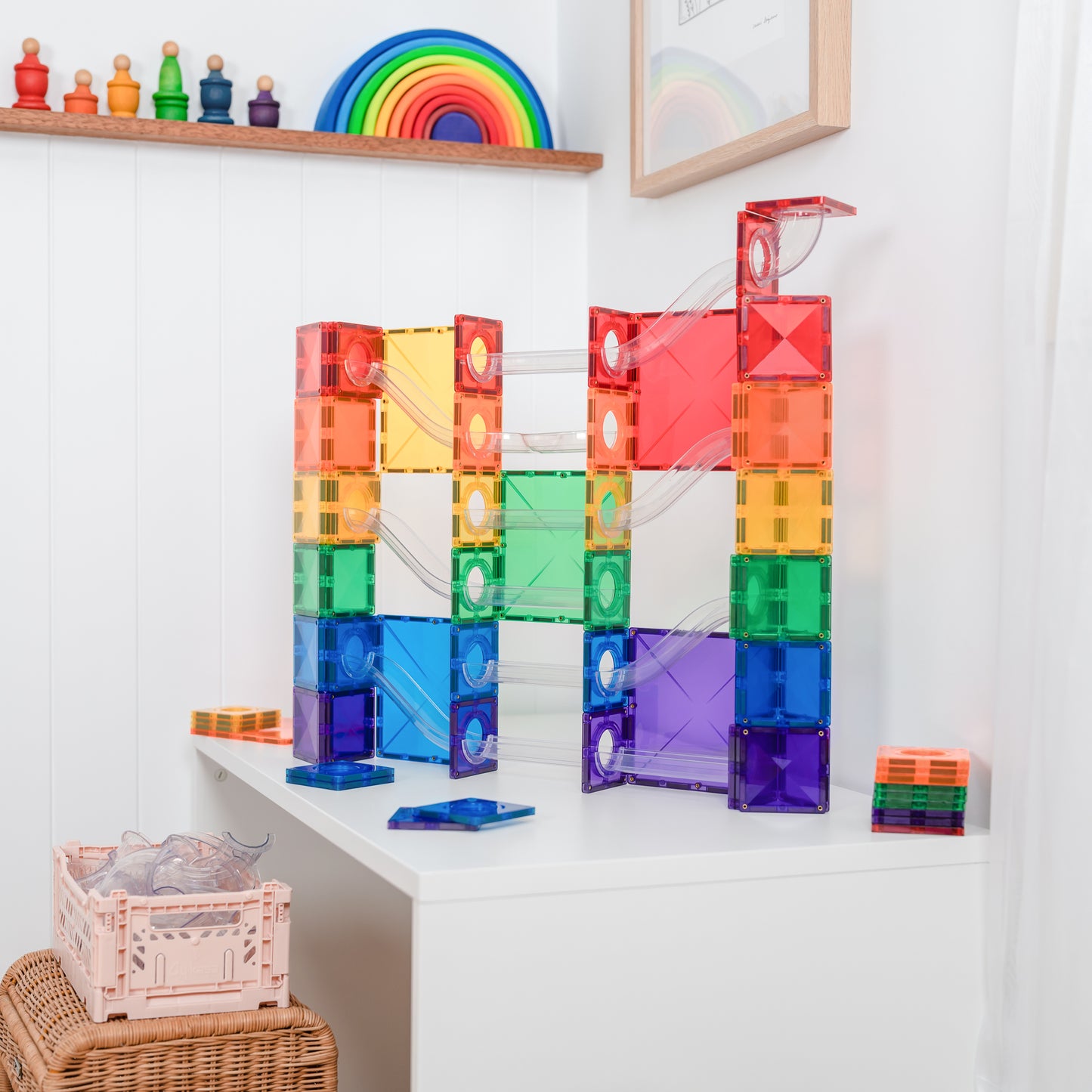 PRE ORDER - Magnetic Tiles - 134 pc Rainbow Super Ball Run Pack