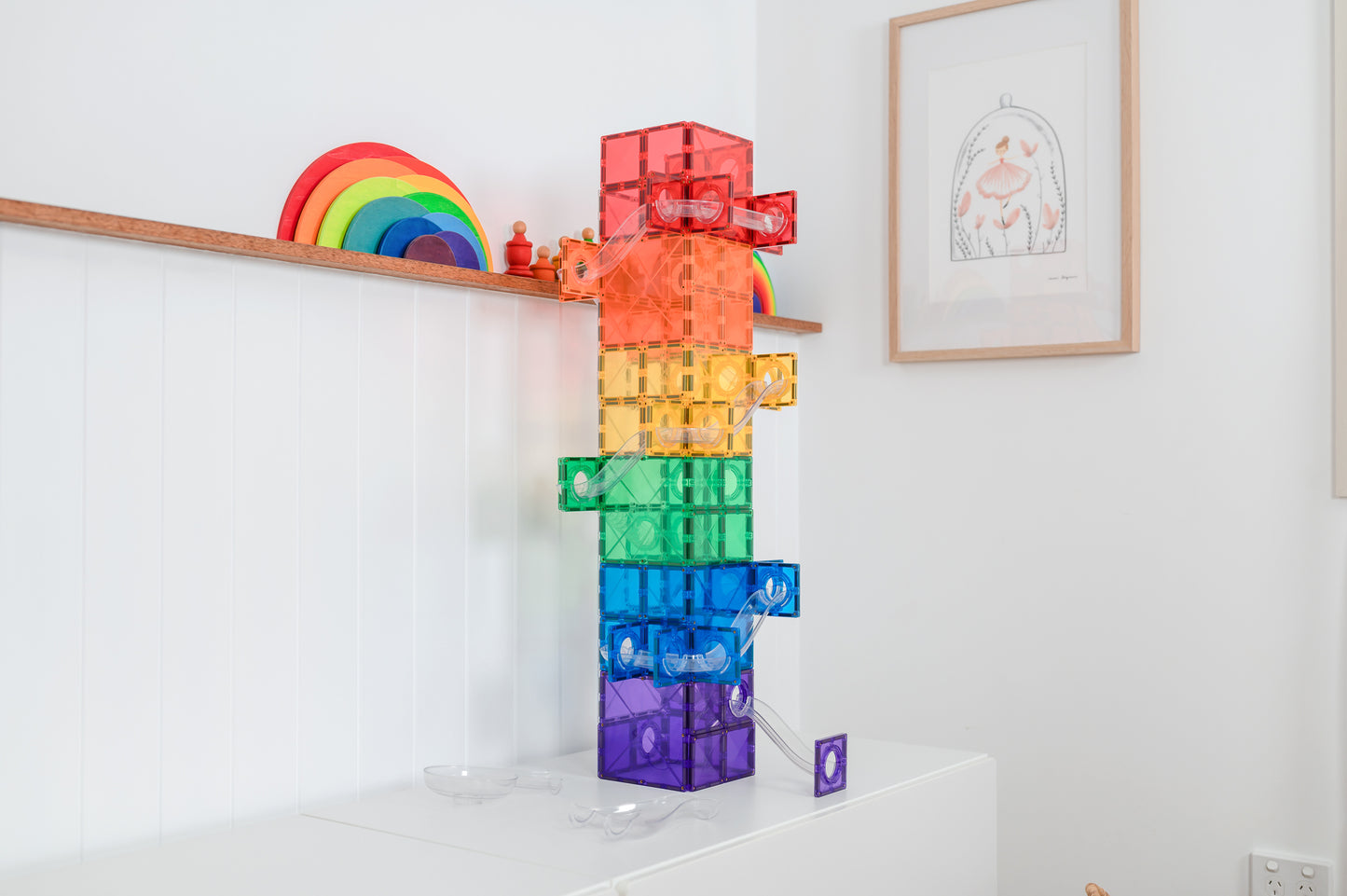 PRE ORDER - Magnetic Tiles - 134 pc Rainbow Super Ball Run Pack