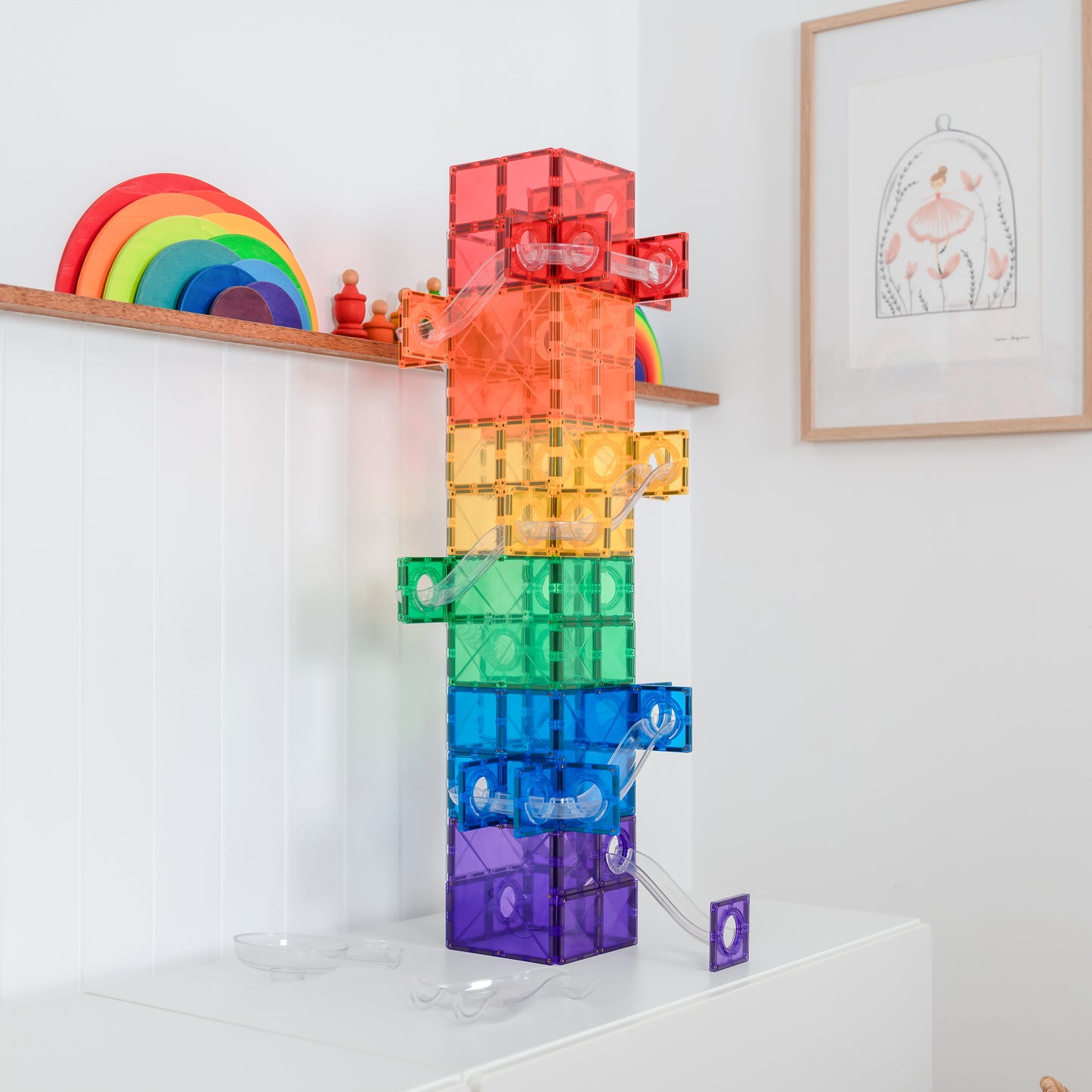 PRE ORDER - Magnetic Tiles - 134 pc Rainbow Super Ball Run Pack