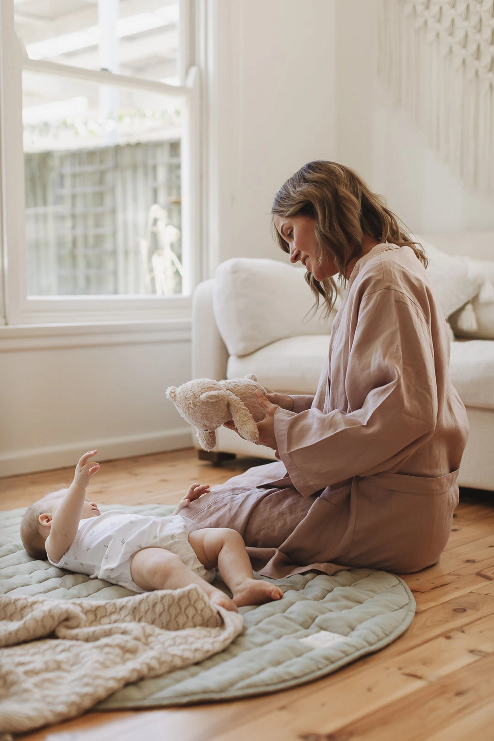 French Linen Robe - Dusty Rose
