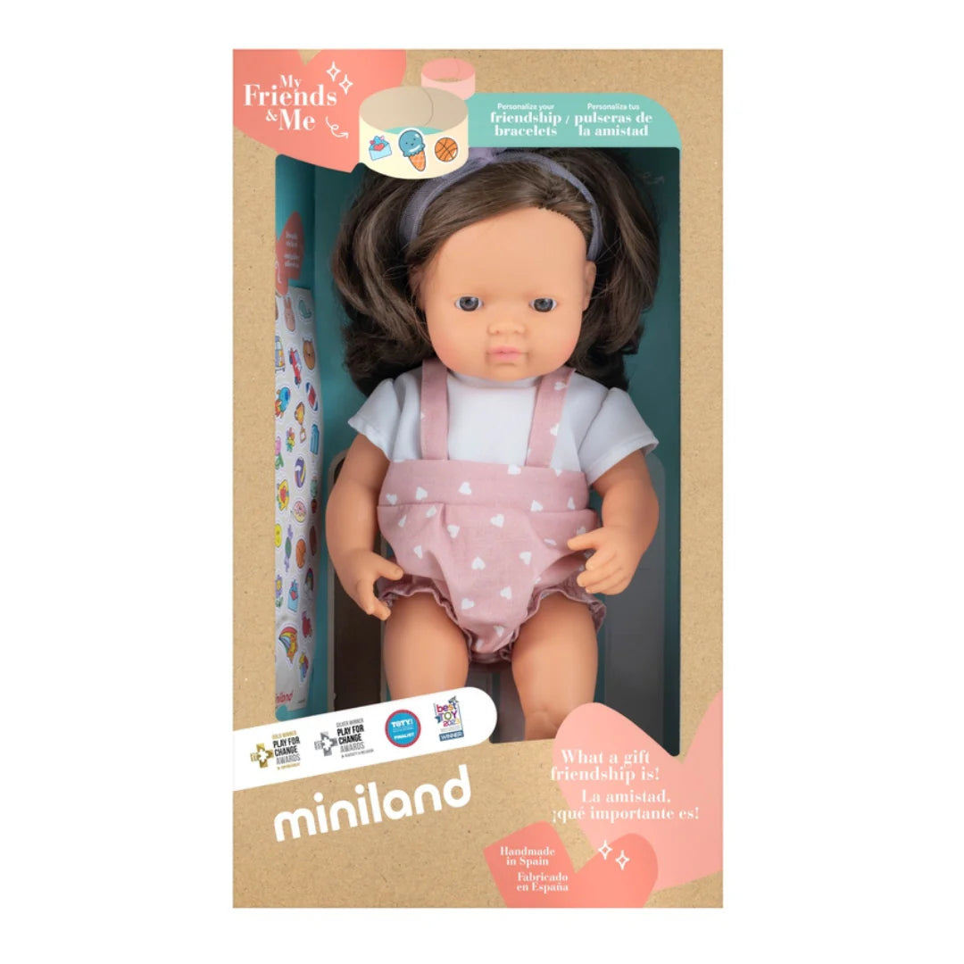 Miniland Doll 38cm Caucasian Brown Hair - Girl - Clothed - My Friends & Me