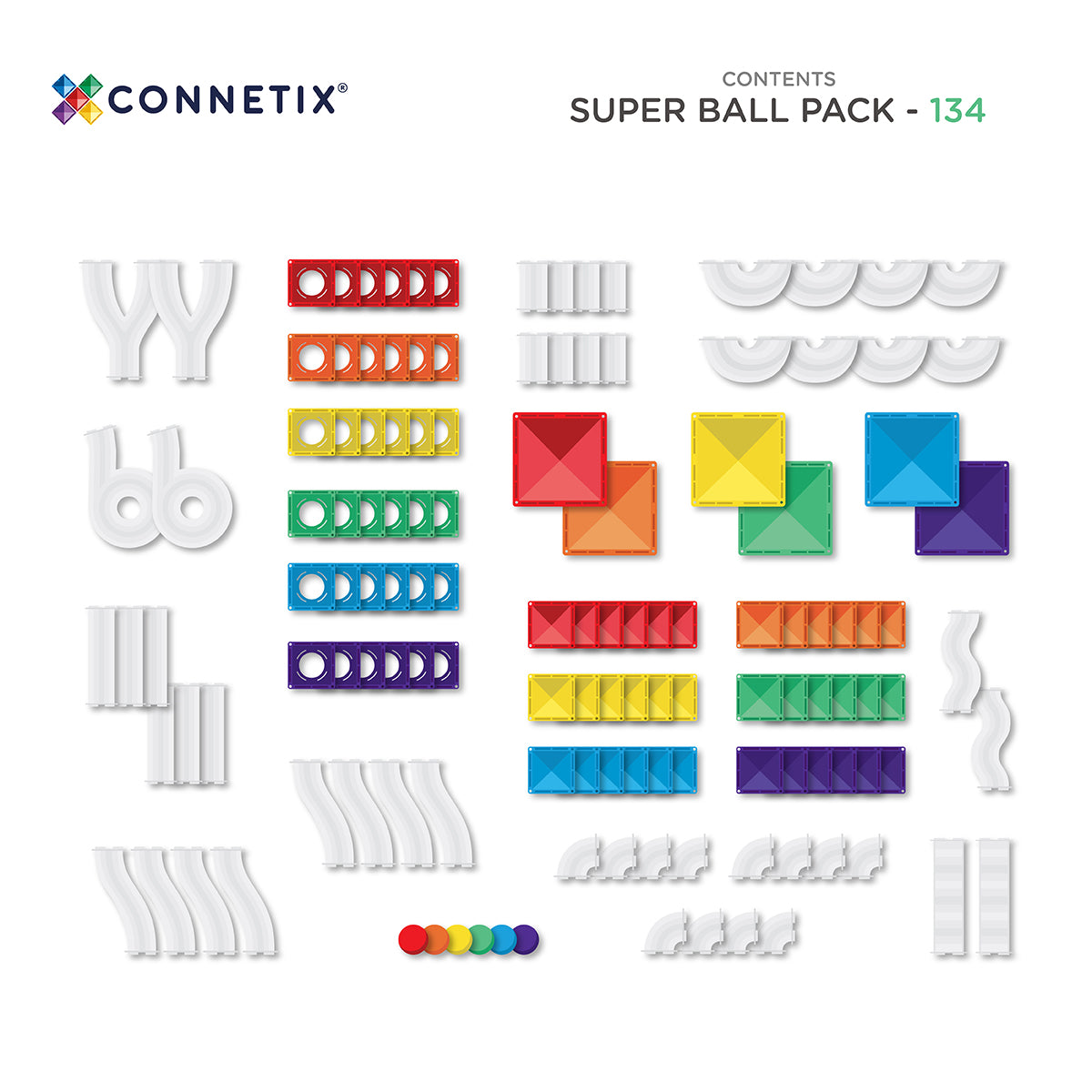 PRE ORDER - Magnetic Tiles - 134 pc Rainbow Super Ball Run Pack