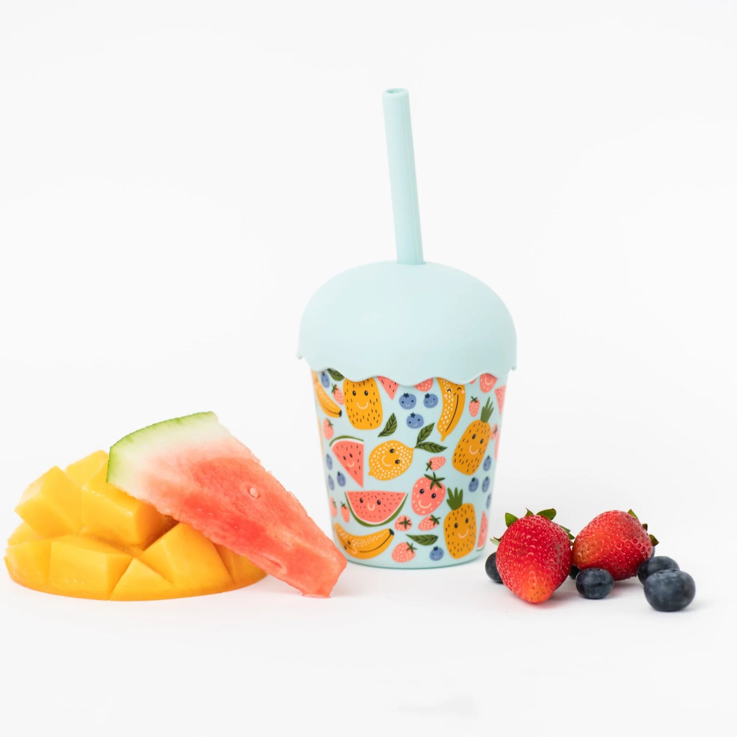 Smoothie Cup and Straw 200mls - Happy Fruits - Blue