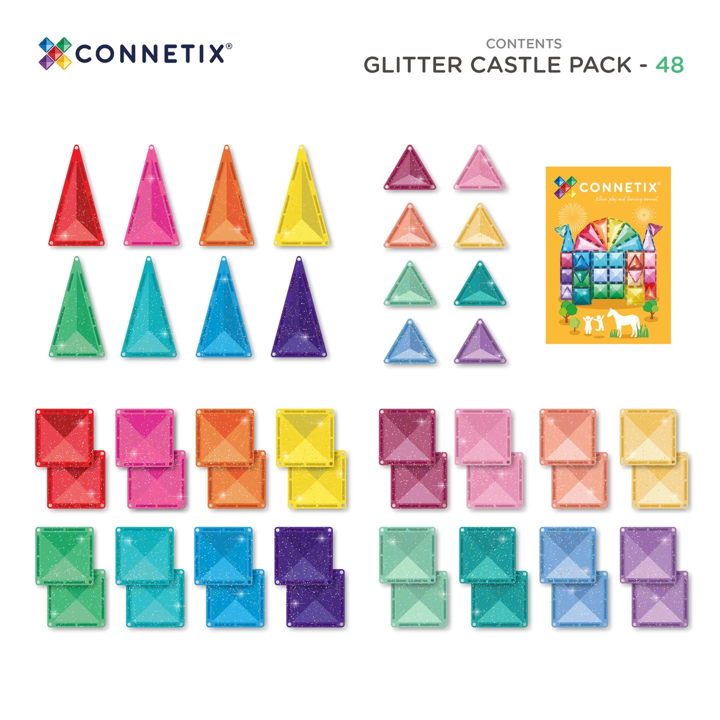 Connetix Magnetic Tiles - 48pc Glitter Pack - Castle - NEW!!!