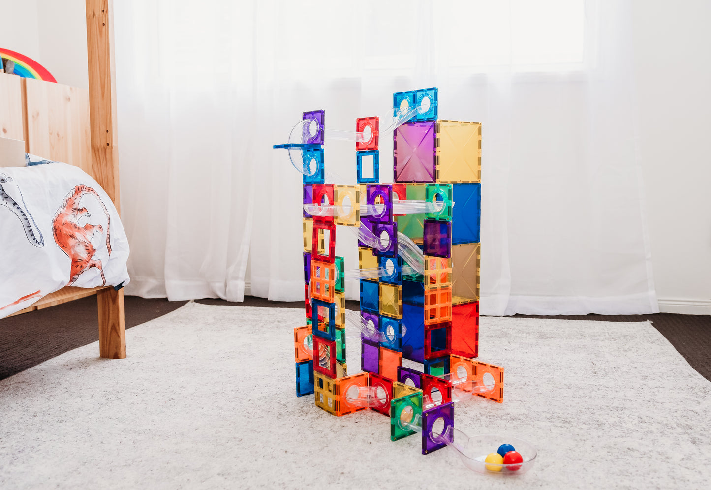 Magnetic Tiles - 92 pc Rainbow Ball Run Pack