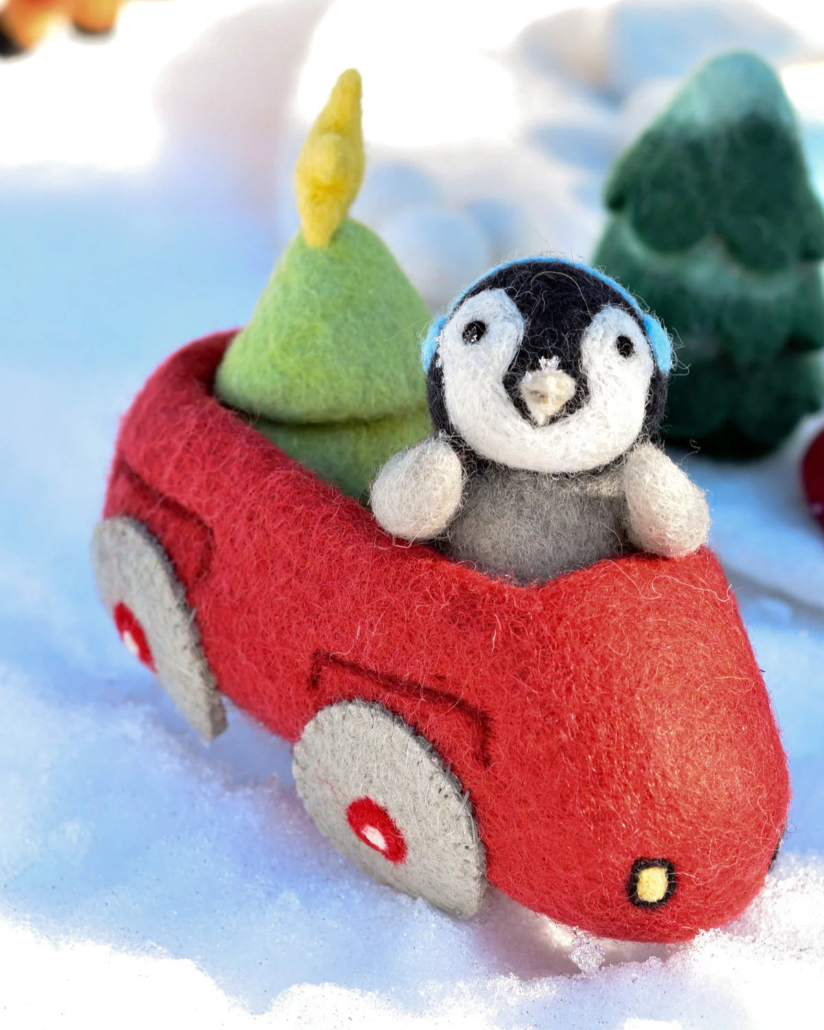 Felt Penguin in Car with Christmas Tree