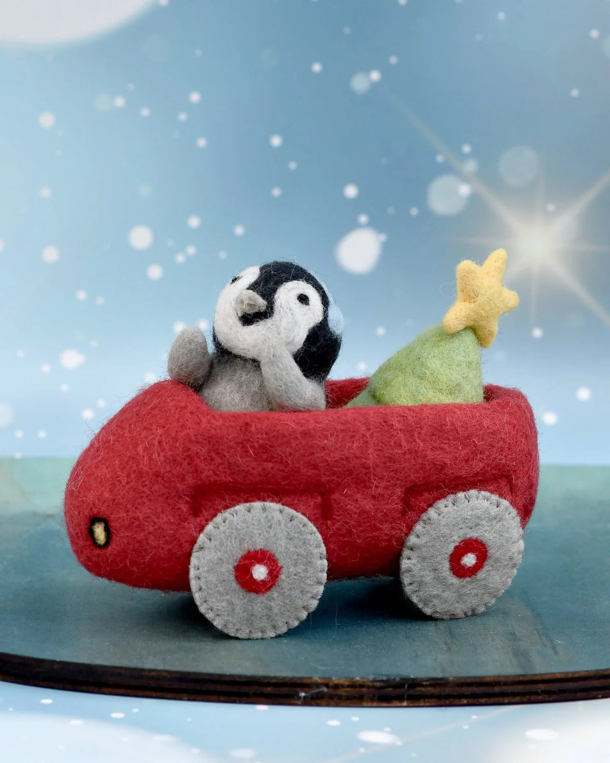 Felt Penguin in Car with Christmas Tree