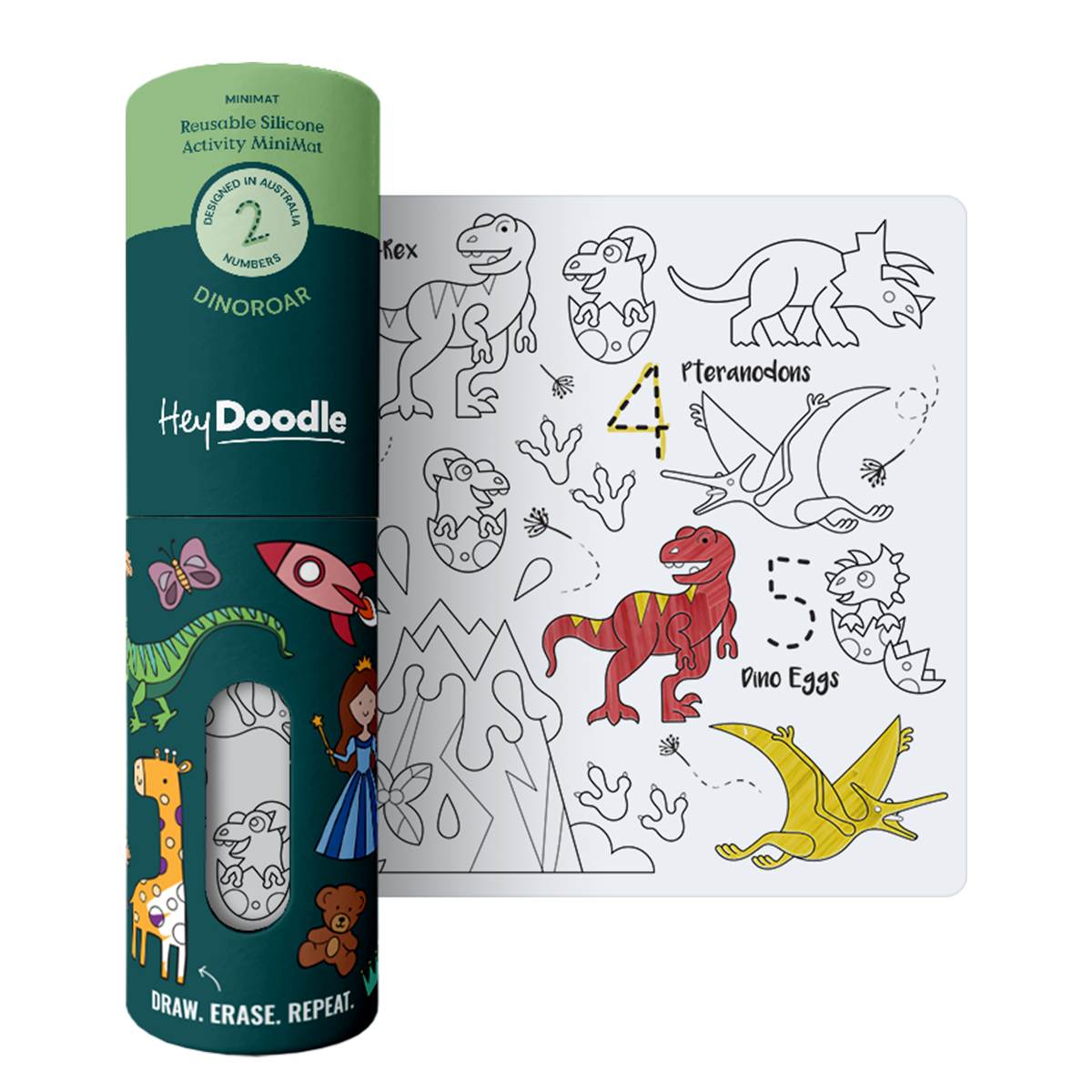 HeyDoodle Wipeable Colouring In - MINI - DinoRoar