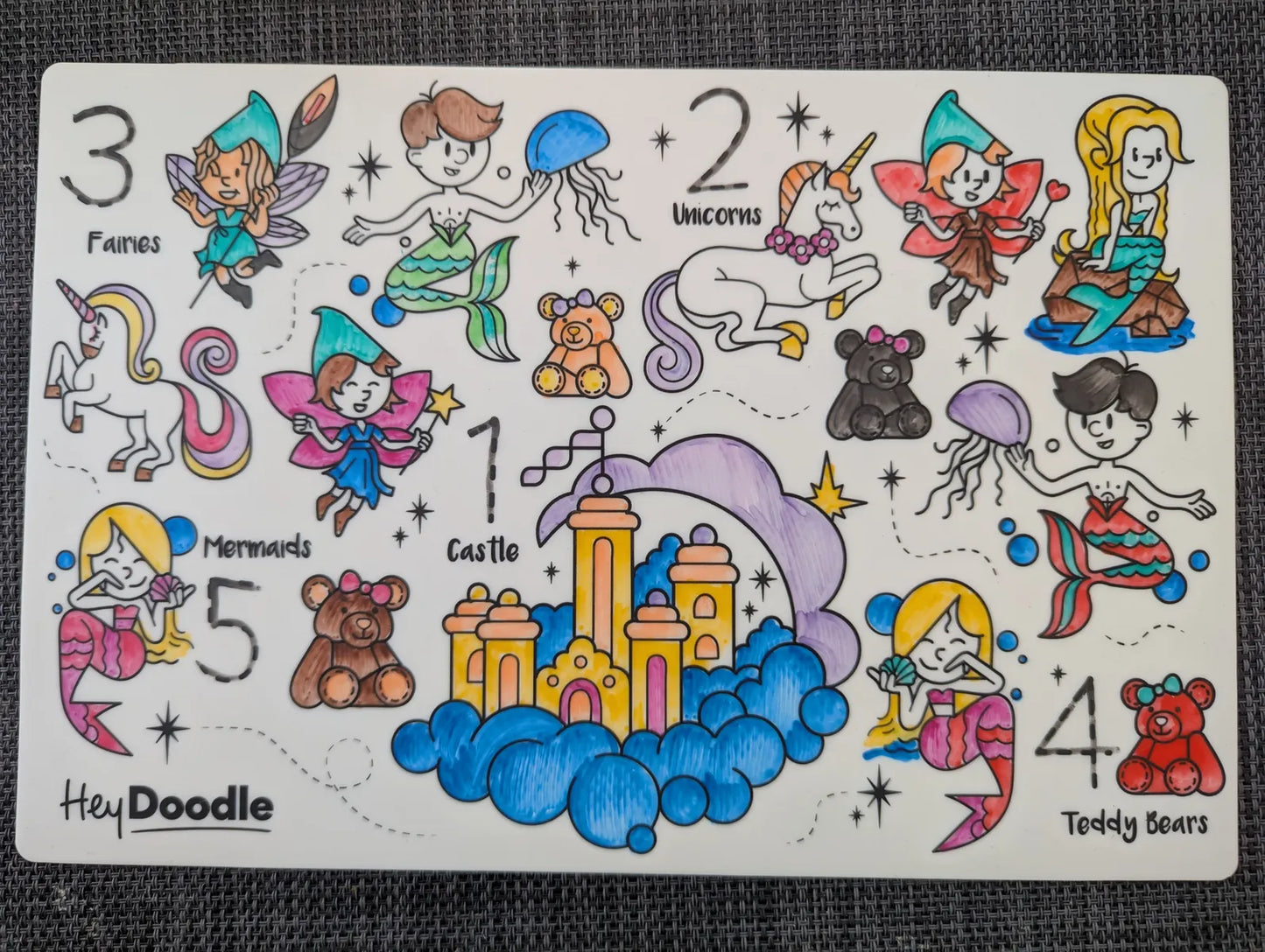HeyDoodle silicone mini colouring in mat with beautiful colour pens completed.