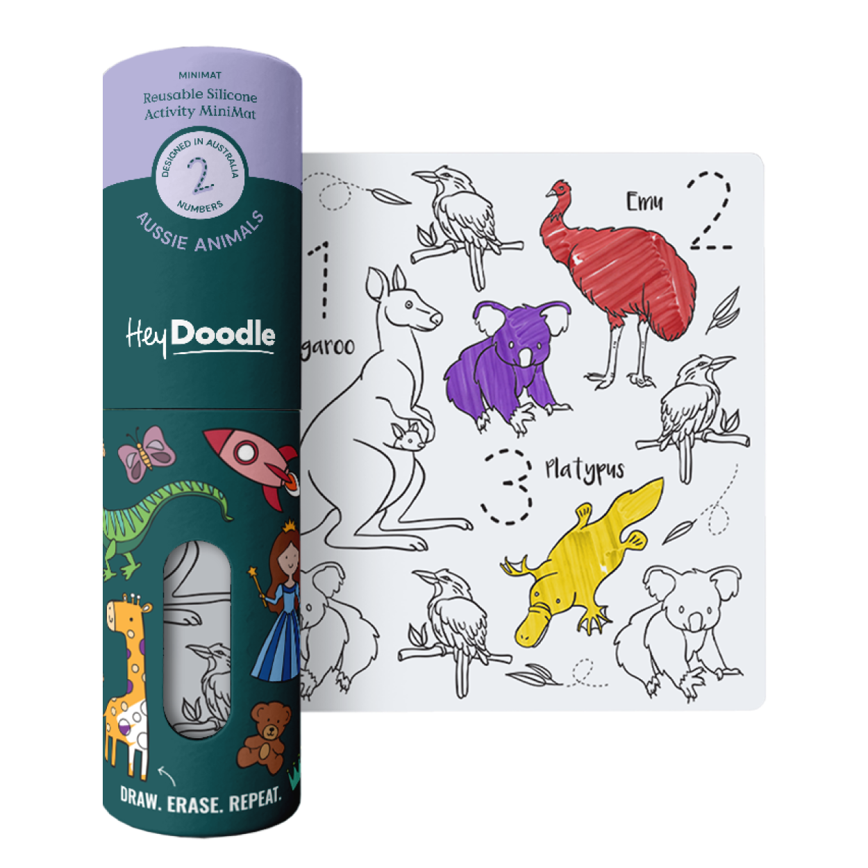 Hey Doodle Australian animals silicone colouring in mat in A3 size.