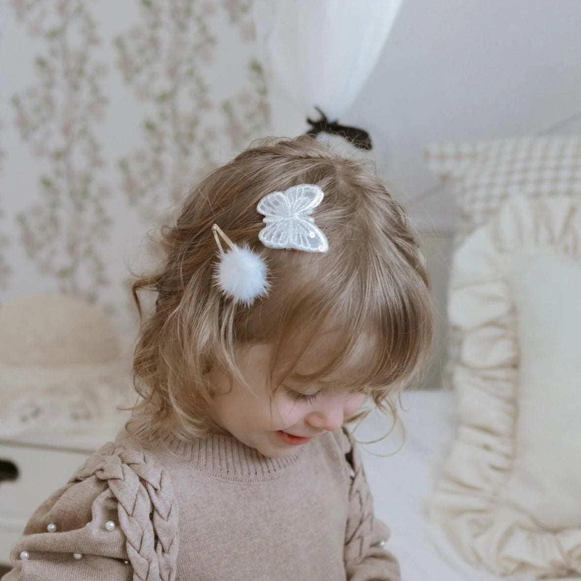 Hair Clips - Sequin Butterfly - White