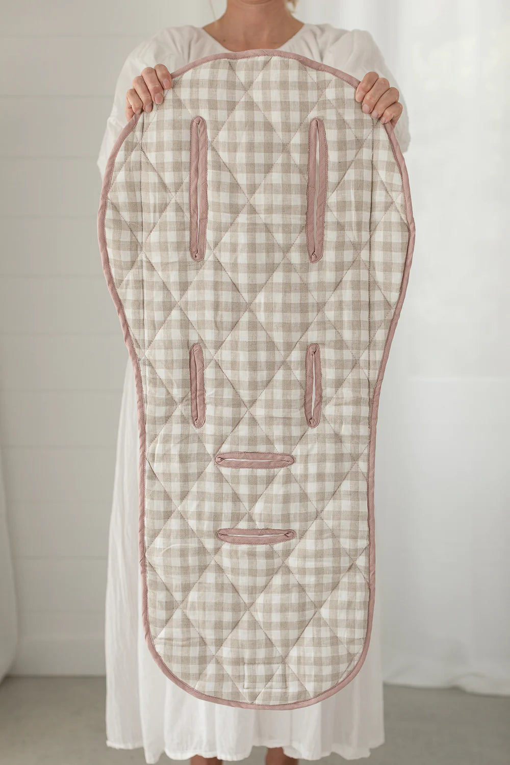 Linen Pram Liner - Oatmeal and Gingham