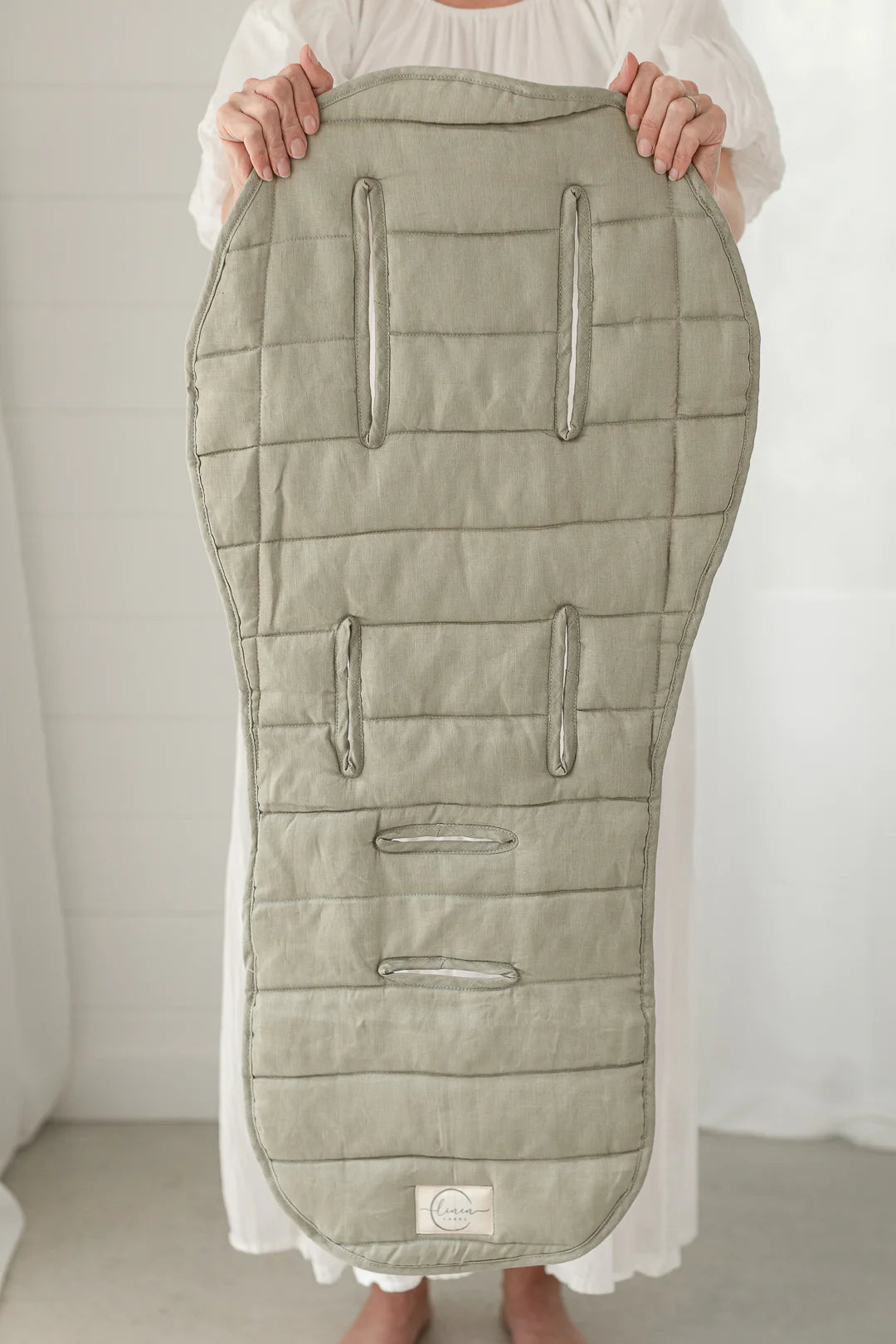 Linen Pram Liner - Soft Sage and Pinstripe