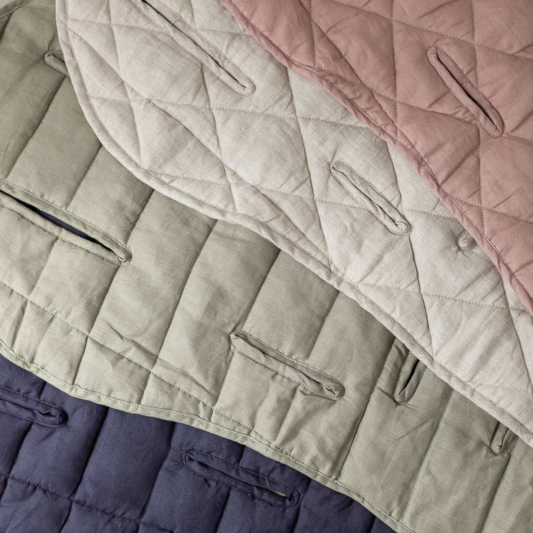 Linen Pram Liner - Soft Sage and Pinstripe