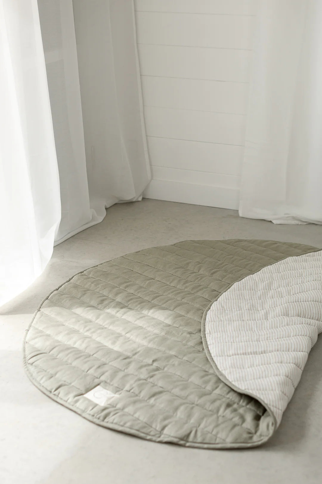 Linen Play Mat - Soft Sage and Pinstripe
