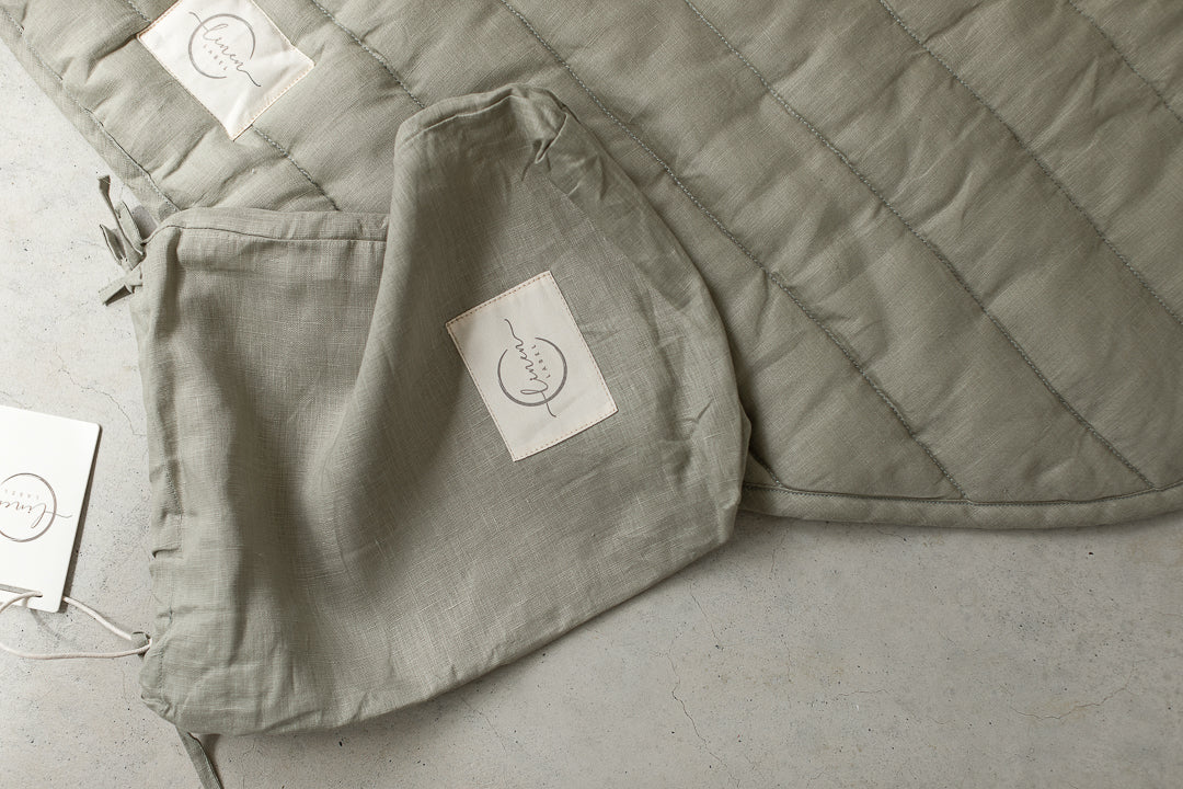 Linen Play Mat - Soft Sage and Pinstripe