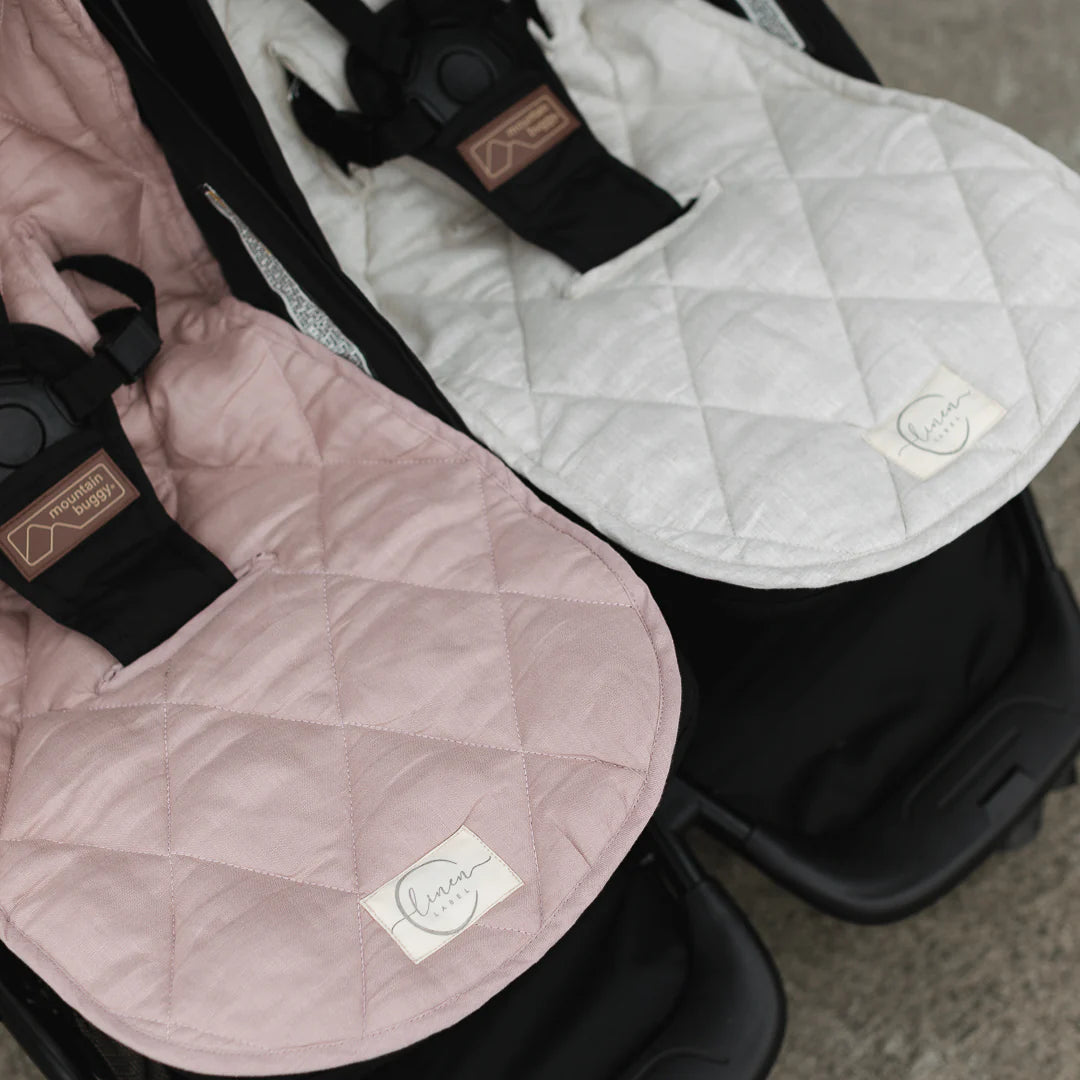Linen Pram Liner - Dusty Rose and Gingham