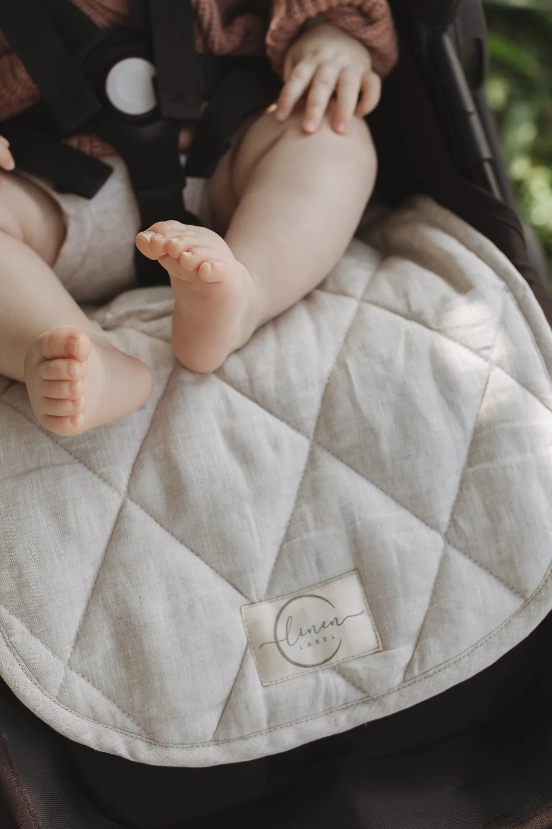 Linen Pram Liner - Oatmeal and Gingham