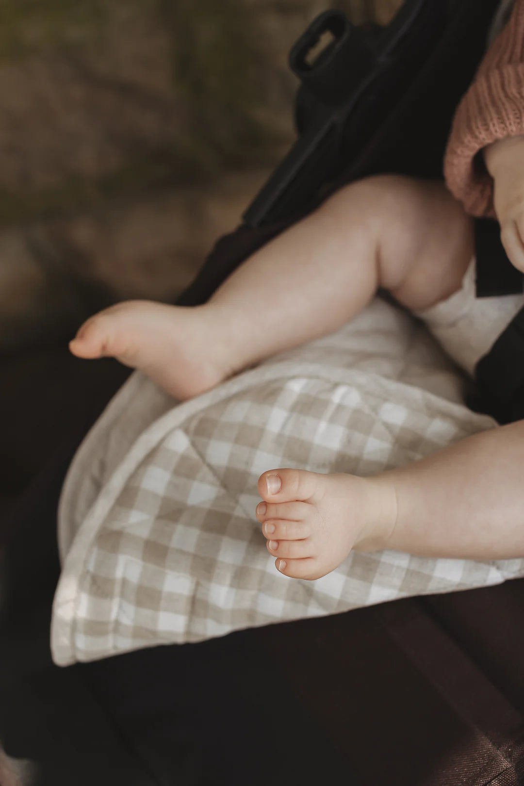 Linen Pram Liner - Oatmeal and Gingham