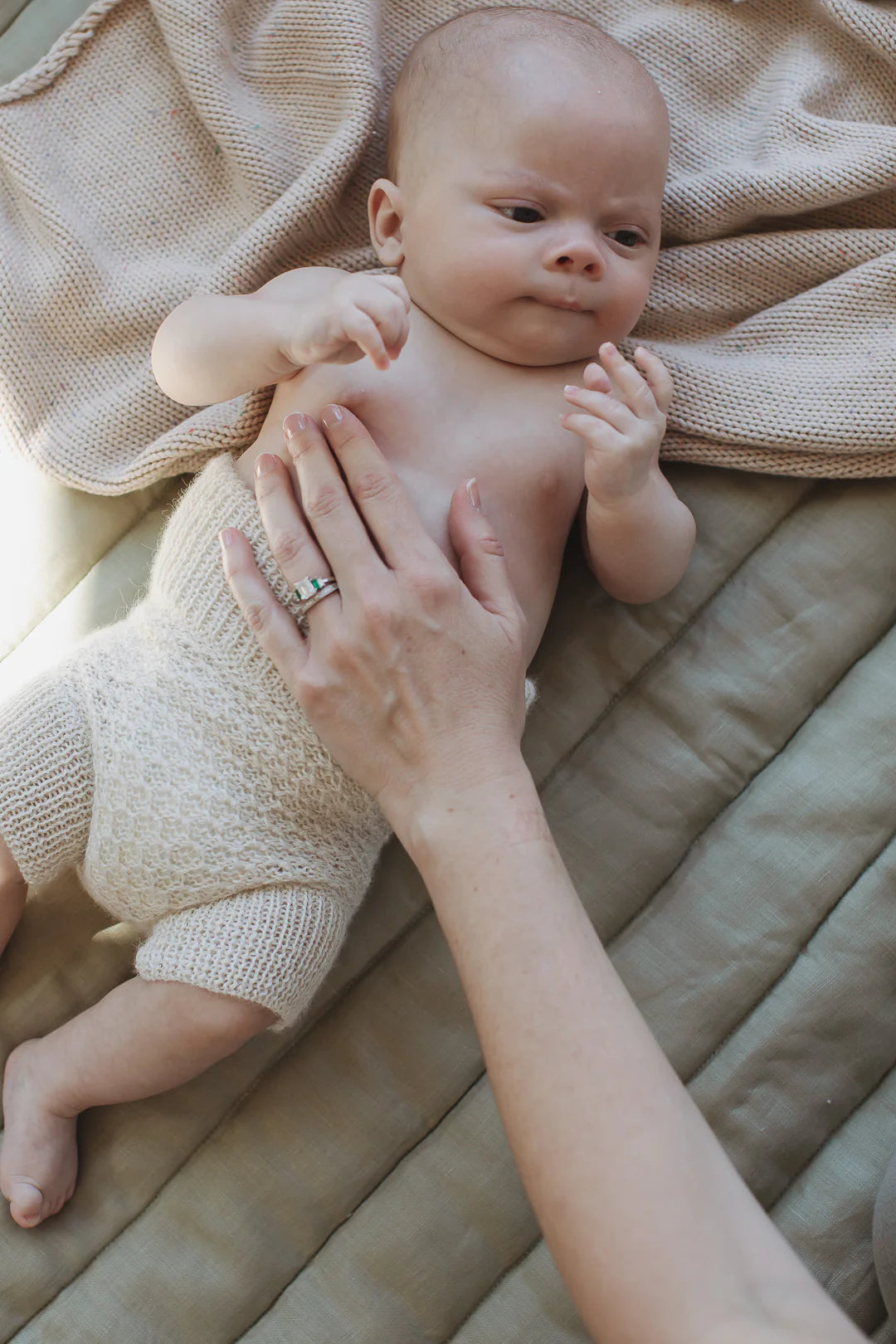 Linen Play Mat - Soft Sage and Pinstripe