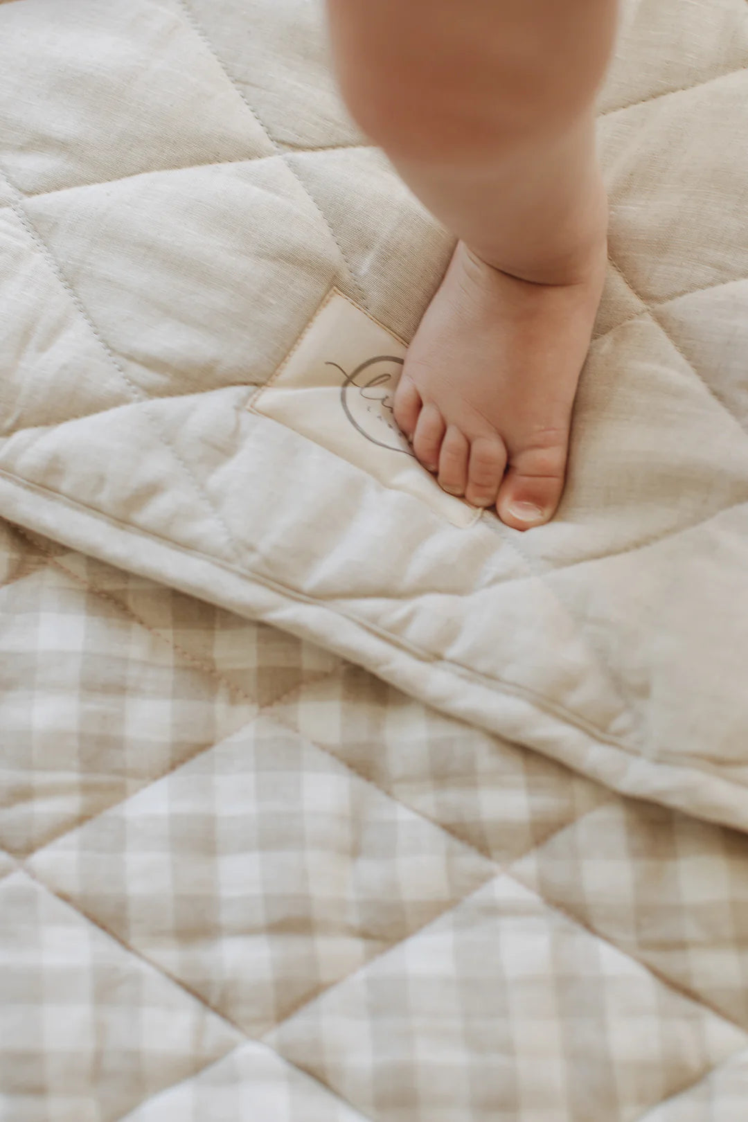 Linen Play Mat - Oat and Gingham
