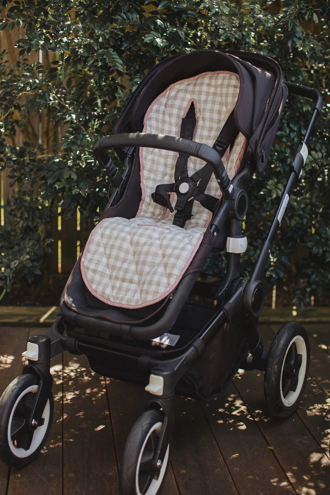 Linen Pram Liner - Dusty Rose and Gingham