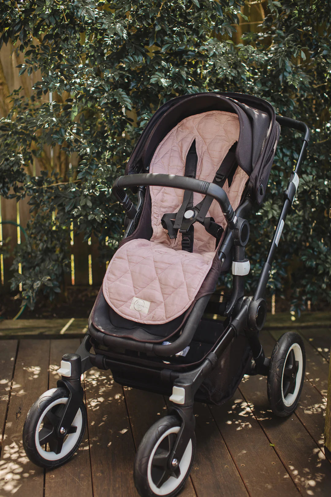 Linen Pram Liner - Dusty Rose and Gingham