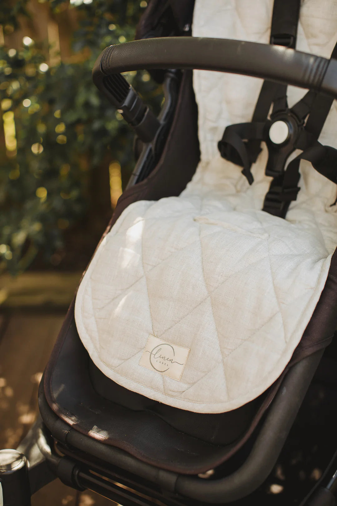 Linen Pram Liner - Oatmeal and Gingham