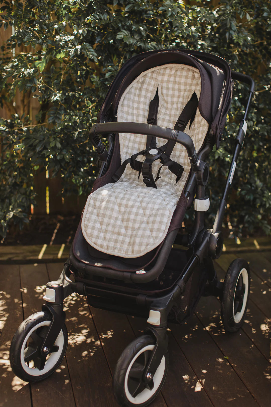 Linen Pram Liner - Oatmeal and Gingham