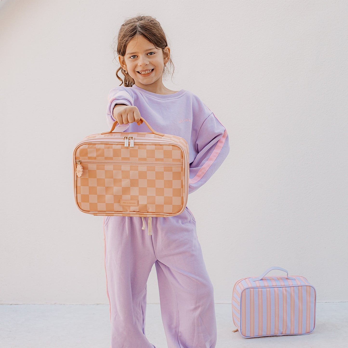 Large Lunch Bag - Peach Check