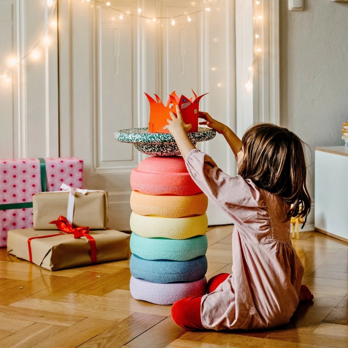 CHRISTMAS PROMO - Stapelstein Balance Stepping Stones - Original size, Set of 6, Rainbow Pastel + FREE Balance Board