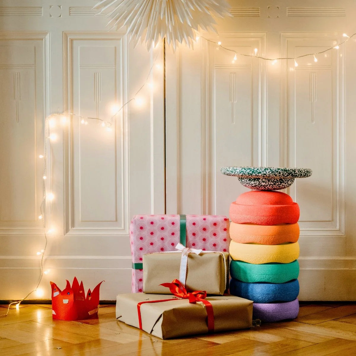 CHRISTMAS PROMO - Stapelstein Balance Stepping Stones - Original size, Set of 6, Rainbow Classic + FREE Balance Board