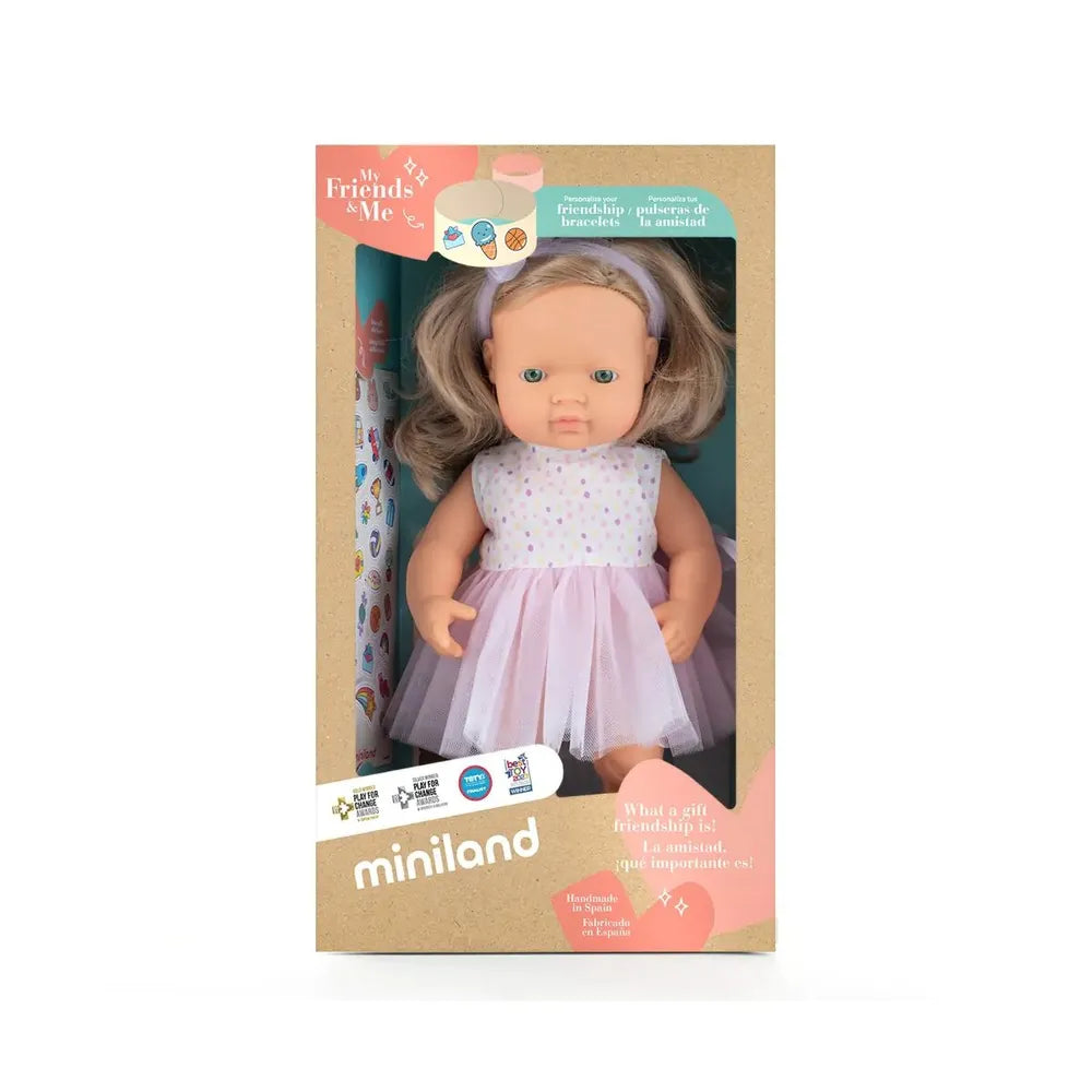 Miniland Doll 38cm Caucasian Blonde Hair - Girl - Clothed - My Friends & Me
