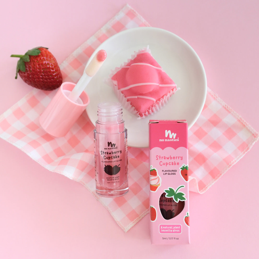 Scented Natural Lip Gloss -Strawberry Cupcake - Shimmery Pastel Pink