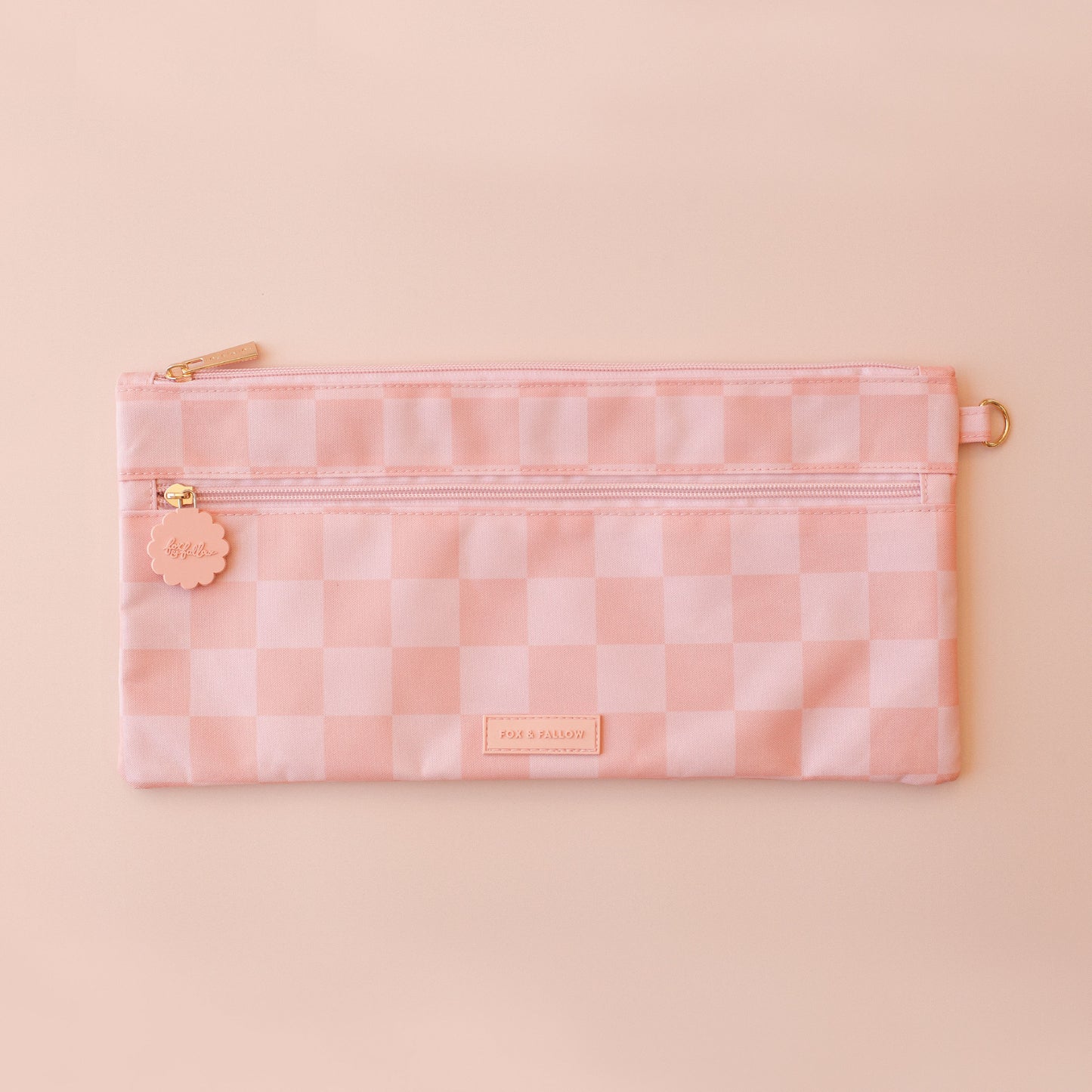 Large Pencil Case - Peach Check