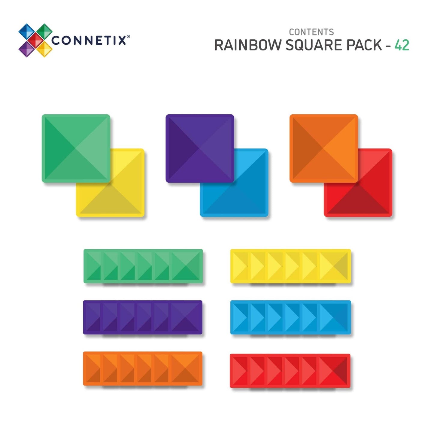 Magnetic Tiles - 42 pc Rainbow Square Pack