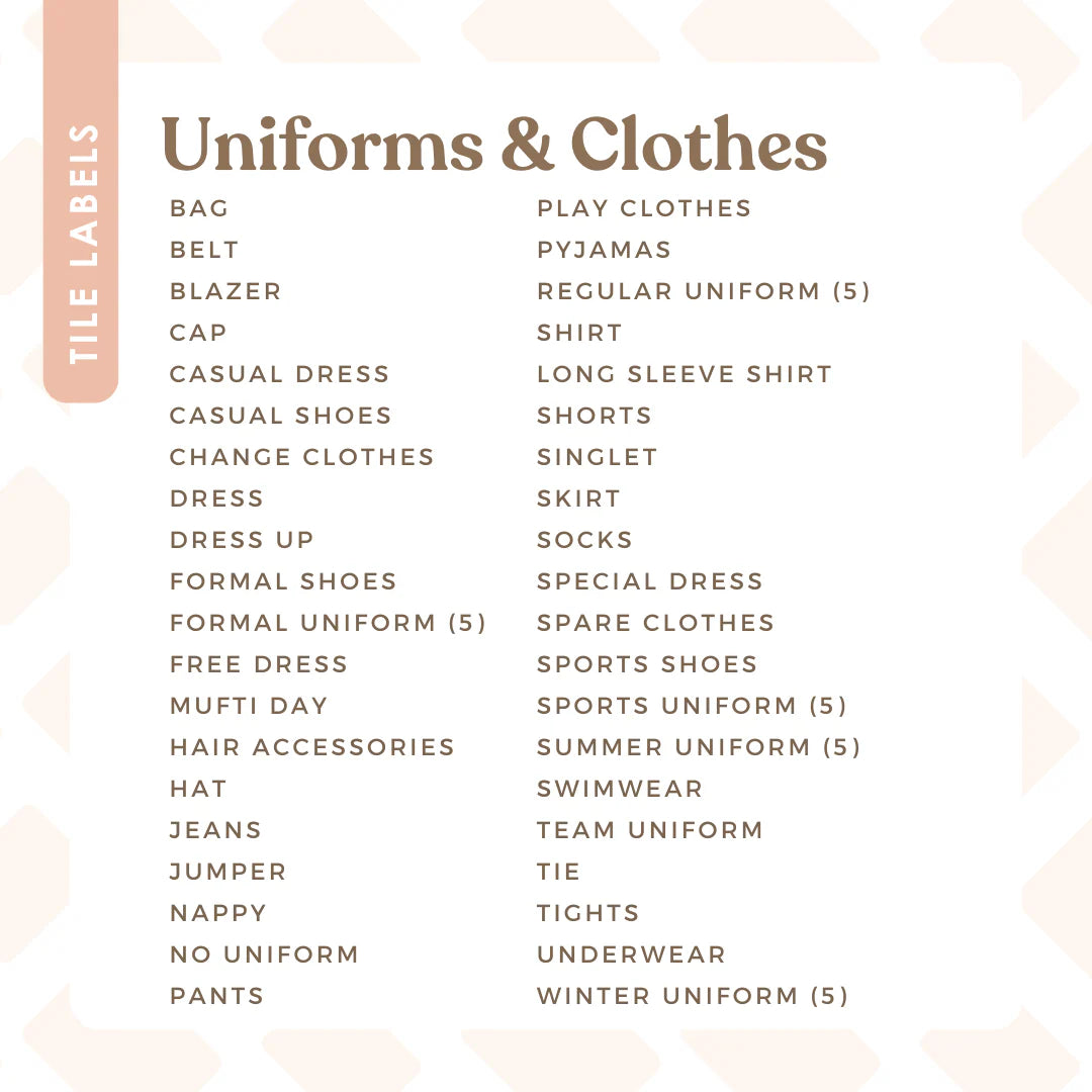 Tile Labels - Uniforms and Clothes