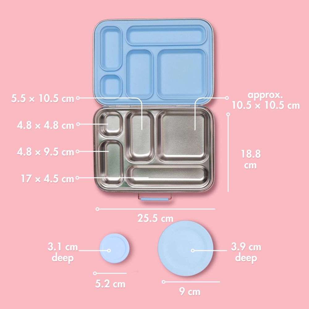 Five Compartment Leakproof Stainless Steel Lunchbox - Blue