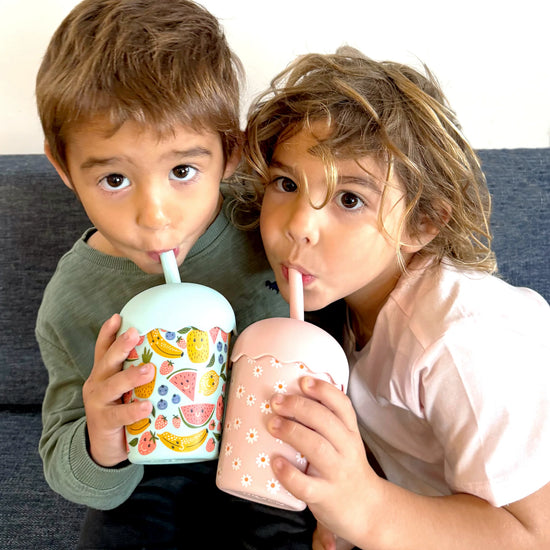 Smoothie Cup and Straw 200mls - Happy Fruits - Blue