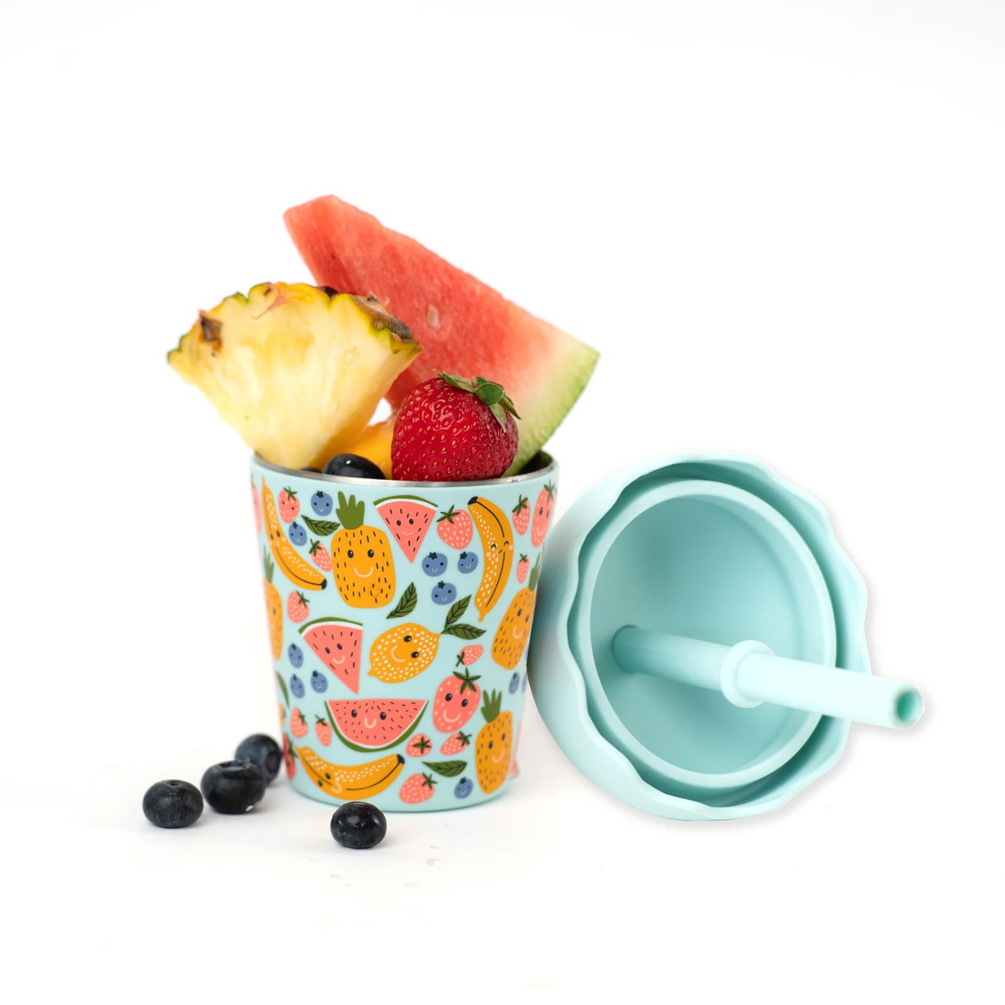 Smoothie Cup and Straw 200mls - Happy Fruits - Blue