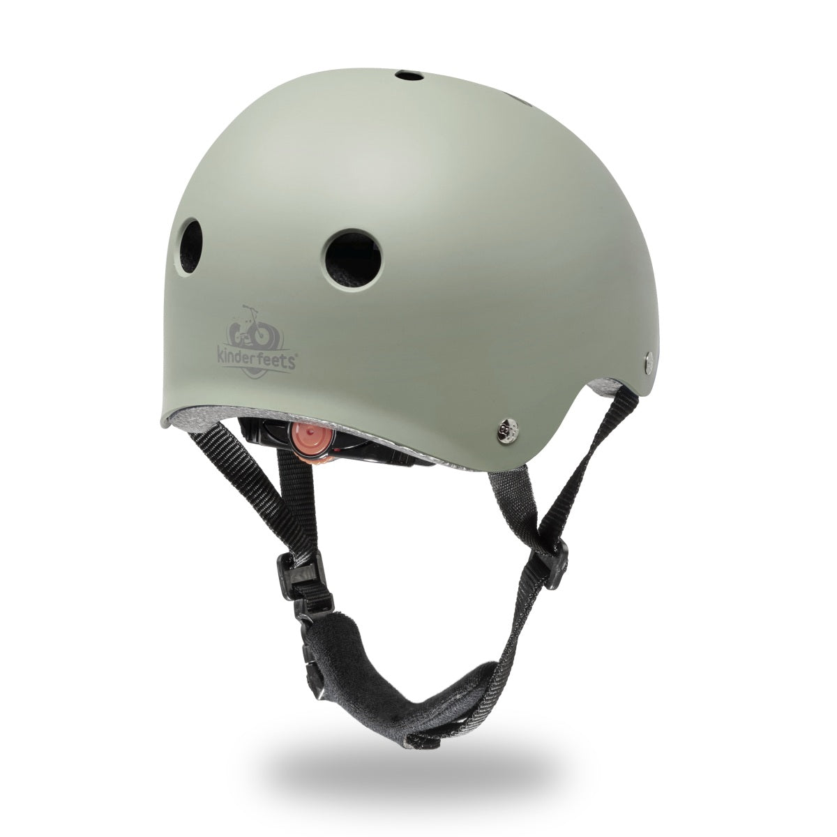 Green helmet with black straps on a white background