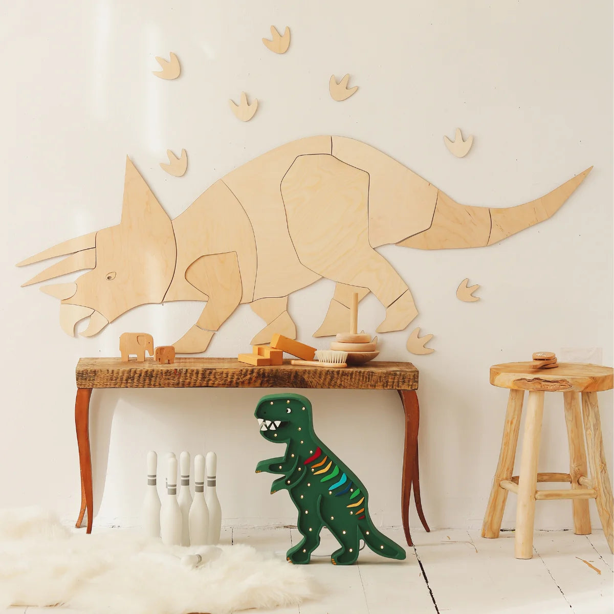 Little Lights Lamp - T-Rex Dino - Rainbow Green