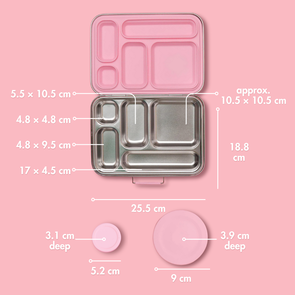 Five Compartment Leakproof Stainless Steel Lunchbox - Pink