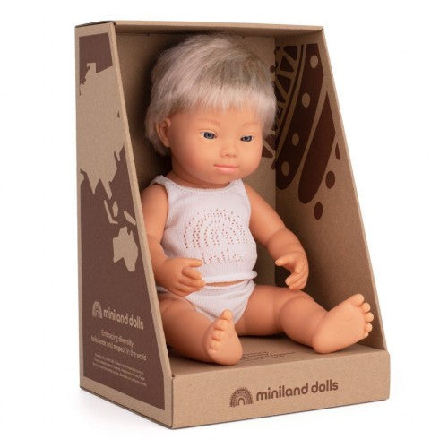 Miniland Doll 38cm Caucasian Blonde Hair with Down syndrome - Boy
