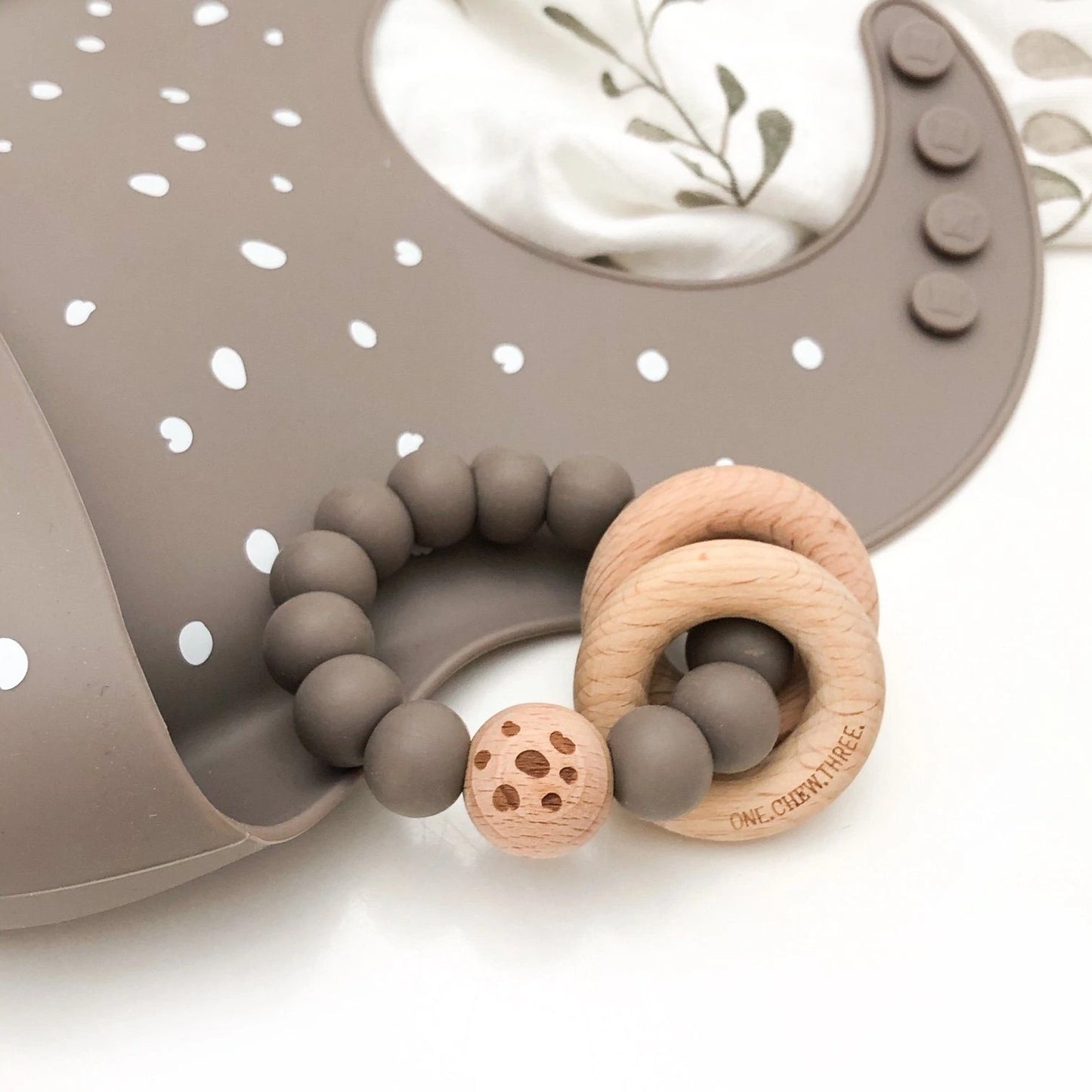 Silicone and Wood Rattle Teether - Elements