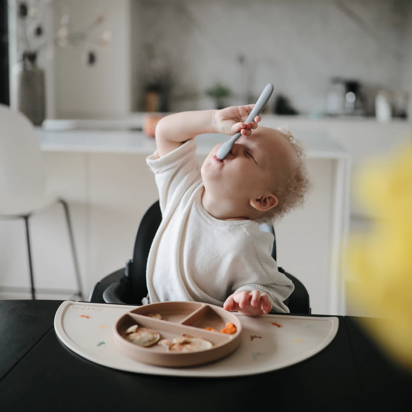 Silicone Starting Solids Feeding Spoon - Stone & Cloudy Mauve