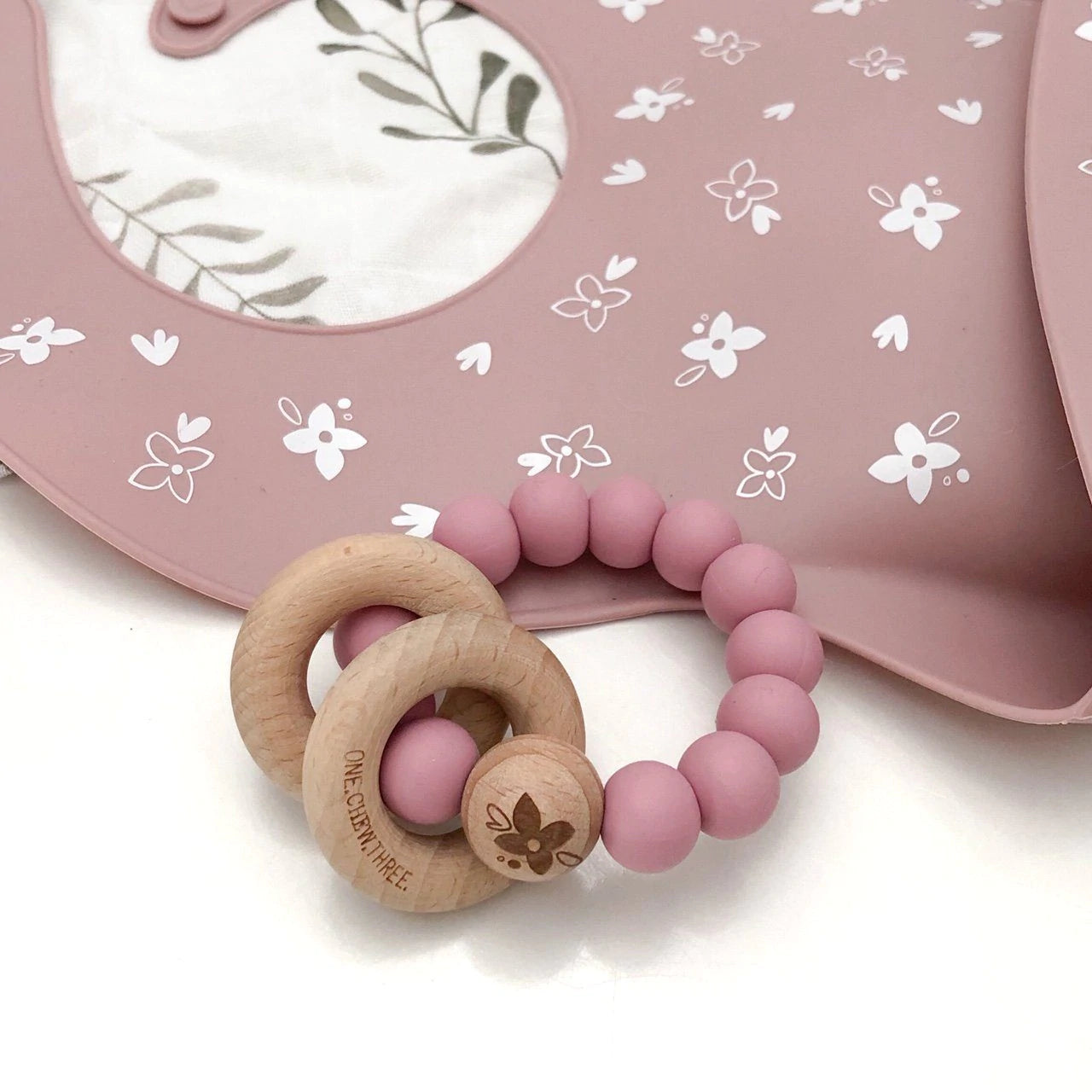 Silicone and Wood Rattle Teether - Elements