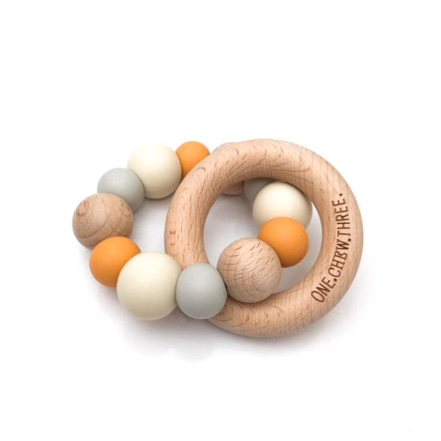 Silicone and Beech Wood Teether - Natural