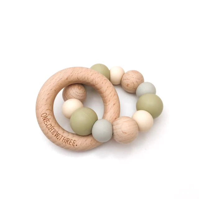 Silicone and Beech Wood Teether - Natural